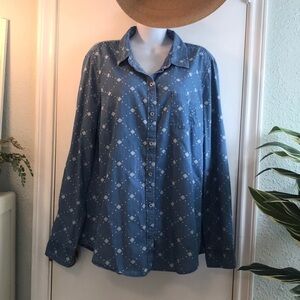 Kim Rogers Women’s Chambray Button Down Top Size XXL